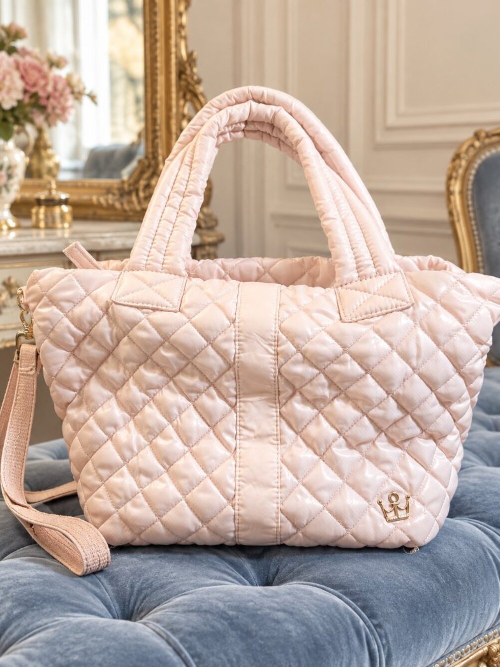 Oliver Thomas Blush Pink Quilted Satchel Shoulder Bag